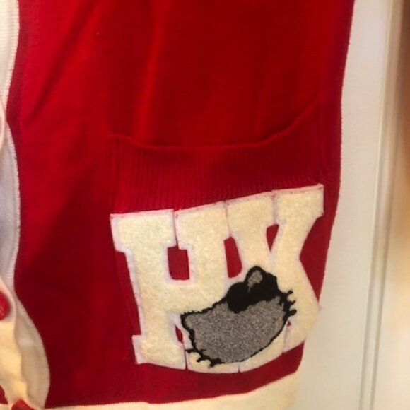 Hello Kitty Forever 21 Sanrio Red Varsity Long Cardigan Sweater Vintage Small - Picture 3 of 6